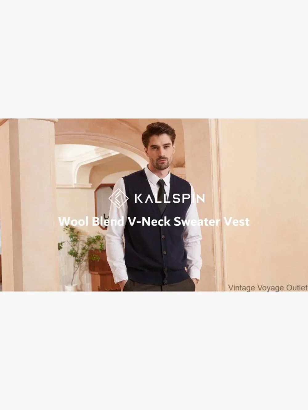 Men's Wool Blend V-Neck Button Sleeveless Cardigan Vest